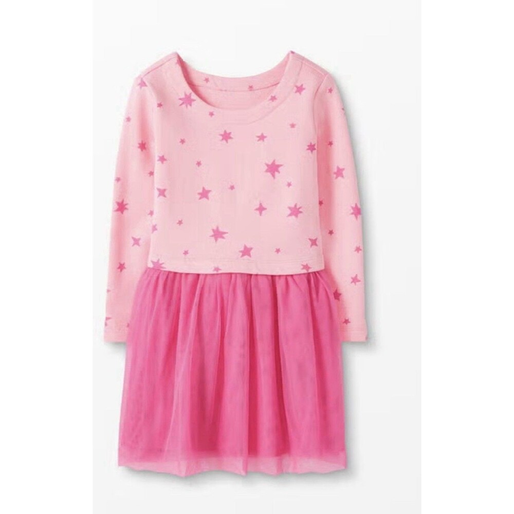 Hanna Andersson Terry+Tulle Tutu Dress Pink Stars Size 12 150cm NEW